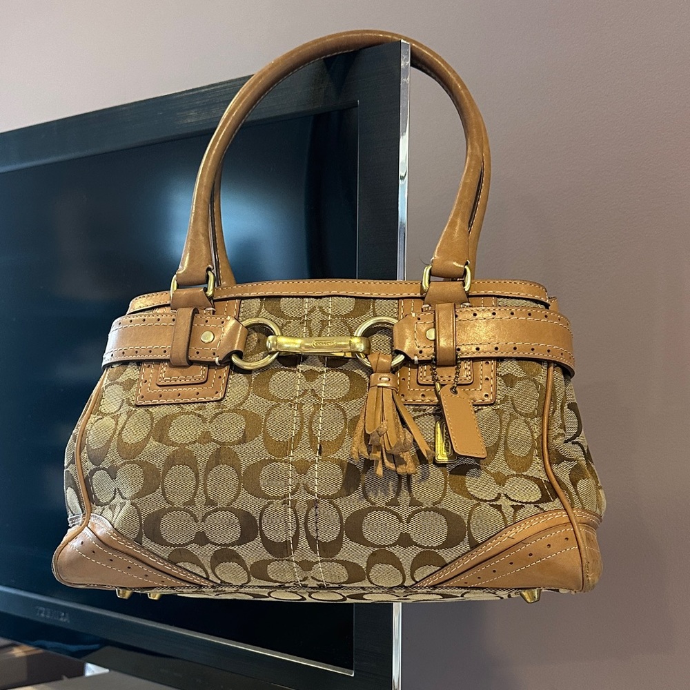 Coach Tan and Brown Shoulder Bag